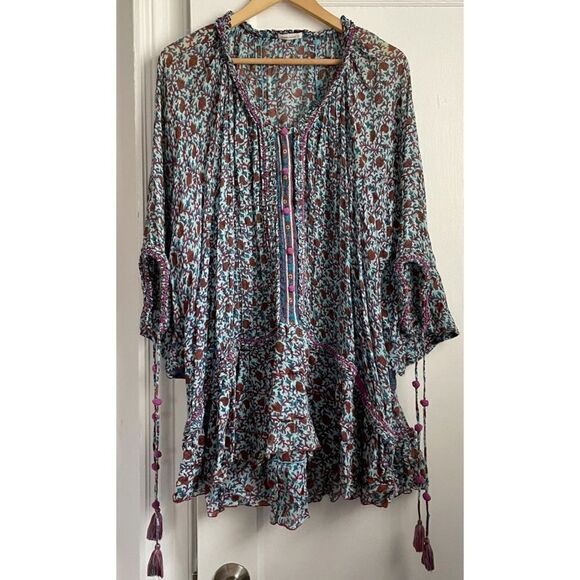 Poupette St Barth 3/4 Sleeve Ruffled Poncho Dress - Picture 4 of 12